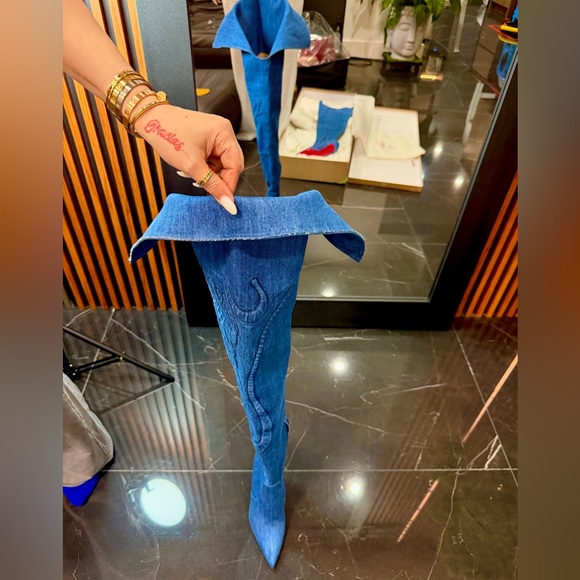 Christian Louboutin “Kate LoubiJean RocknRide” Over-the-Knee Denim Boots 39.5 - Picture 4 of 17